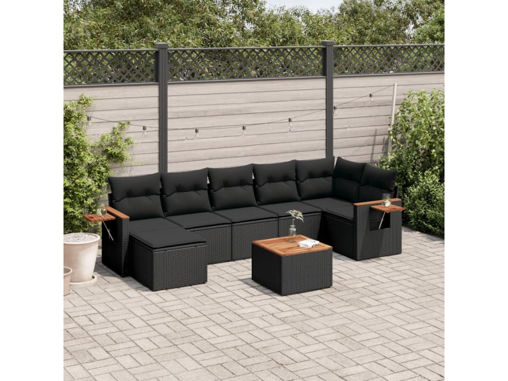 Set di mobili da esterno in vimini intrecciato in resina nera - dlz1766572627254