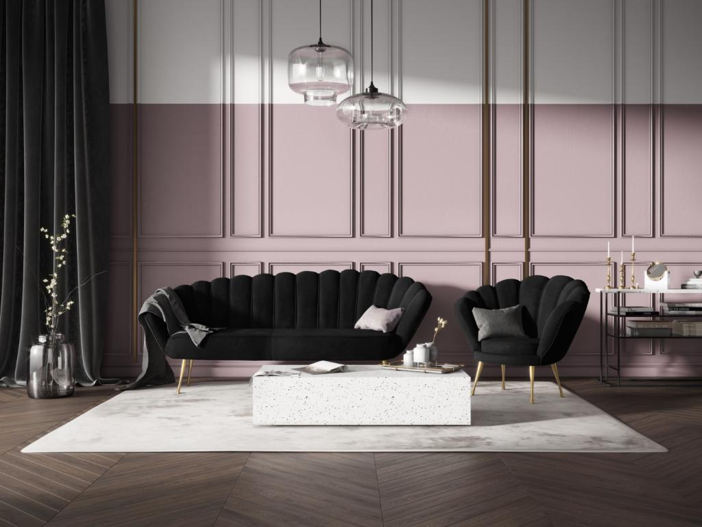 Poltrona in velluto nero, 98 x 78 x 76 cm