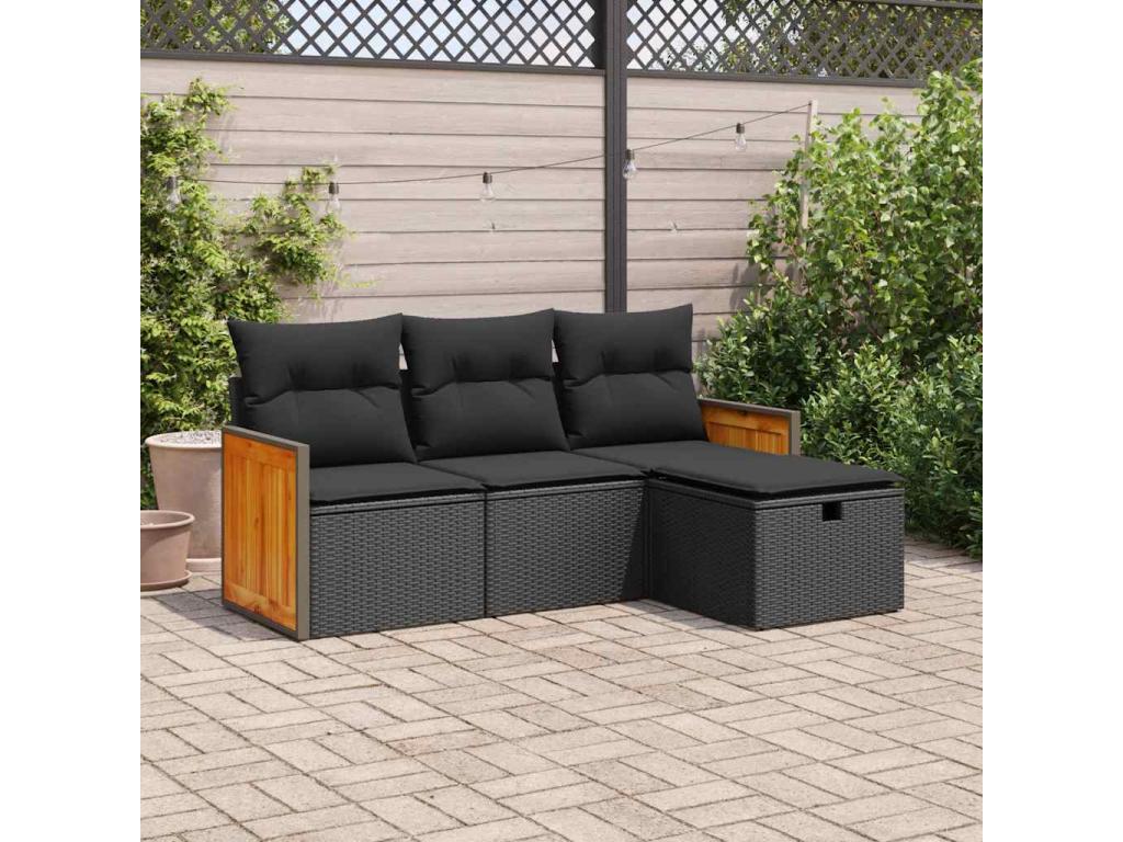 Set di mobili da esterno in vimini intrecciato in resina nera - dlz1766573094028