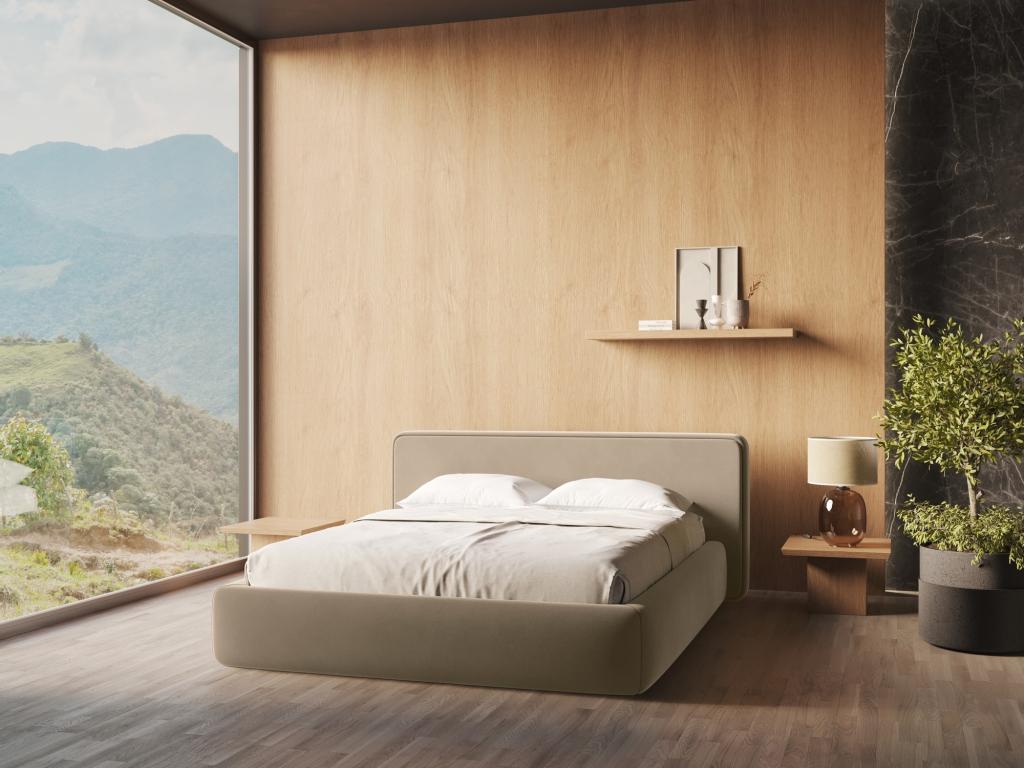 Letto in velluto beige, 160 x 200 cm