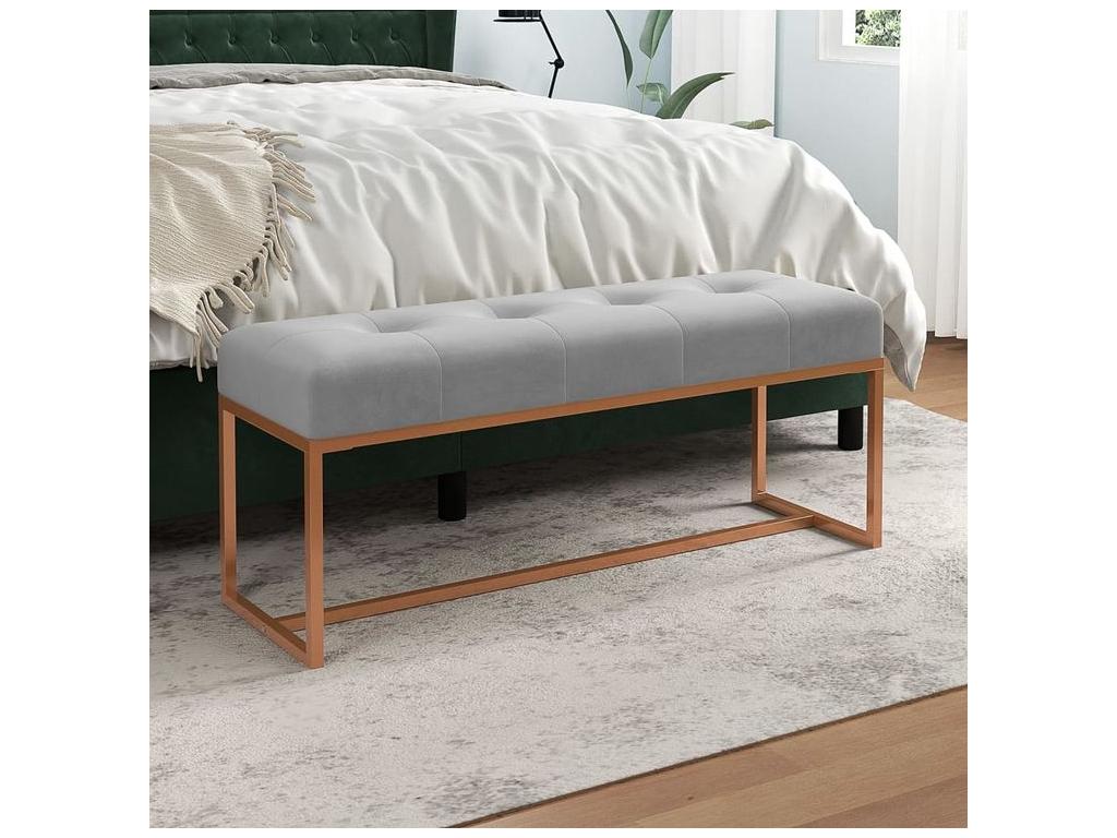 Panca in velluto grigio, 110 x 36 x 45 cm