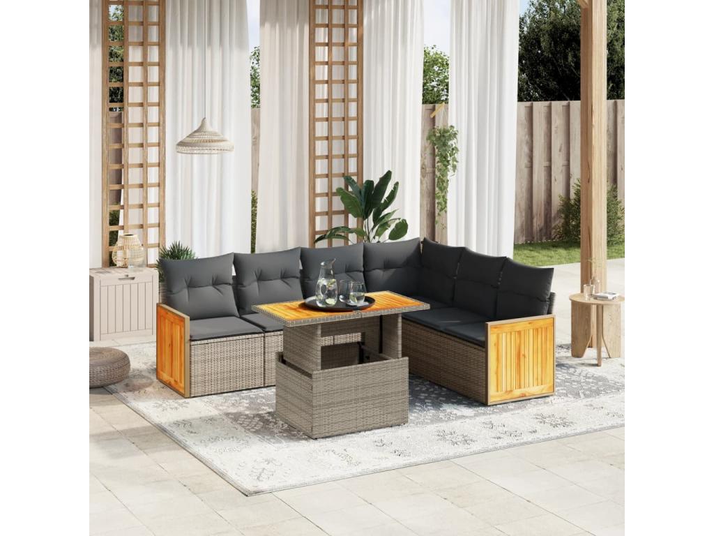 Set di mobili da esterno in vimini intrecciato in resina grigia - dlz1766573071425