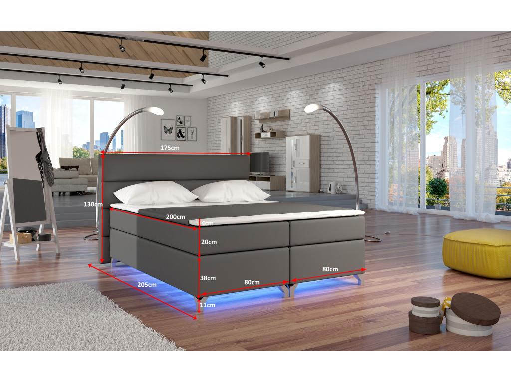 Letto in tessuto grigio, 140 x 200 cm