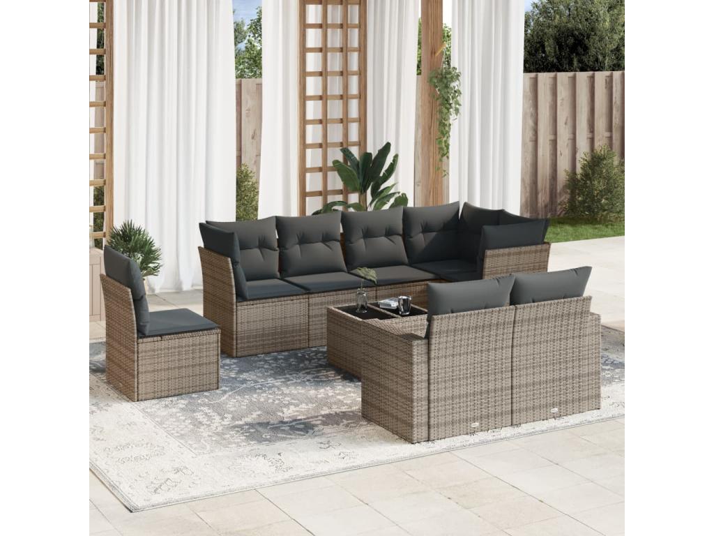 Set di mobili da esterno in vimini intrecciato in resina grigia - dlz1766572263970