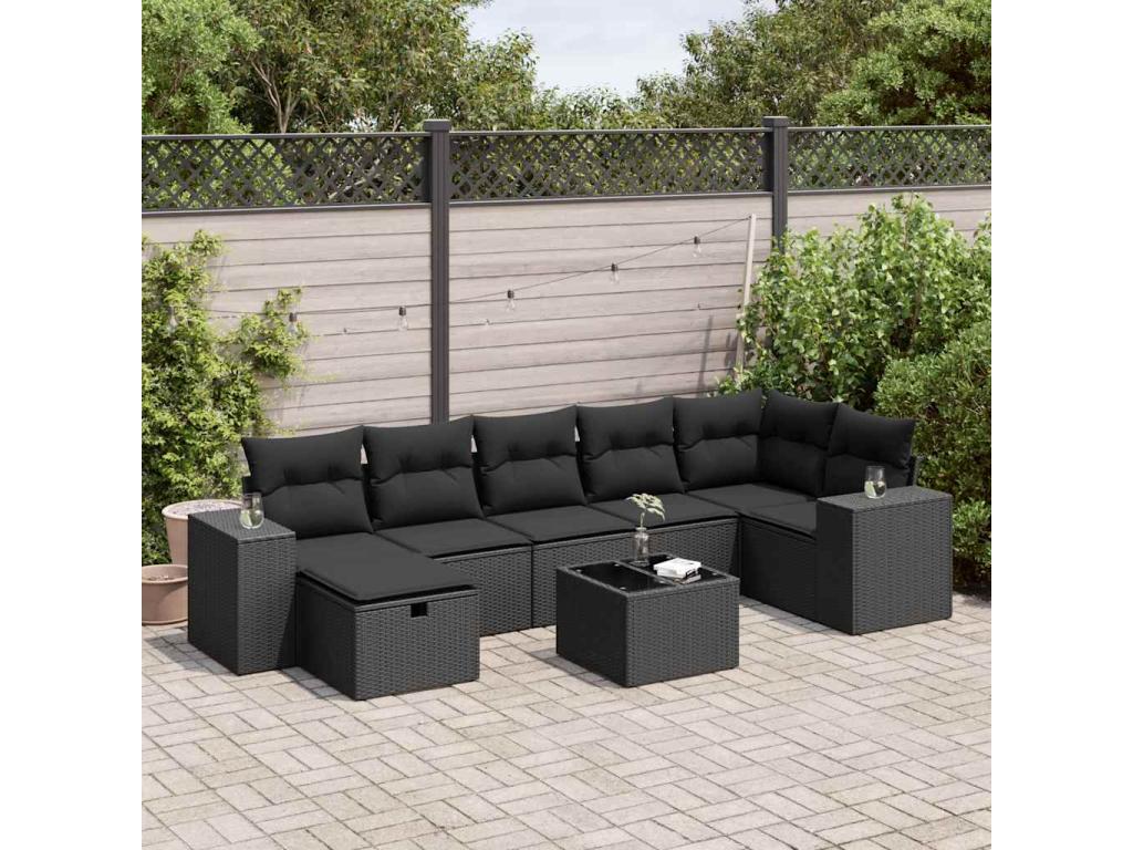 Set di mobili da esterno in vimini intrecciato in resina nera - dlz1766572964515