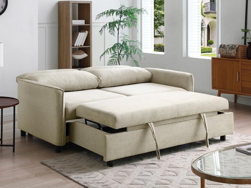 Divano letto in tessuto beige