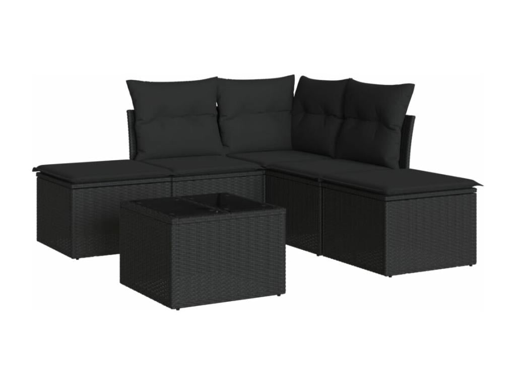 Set di mobili da esterno in vimini intrecciato in resina nera - dlz1766573031349