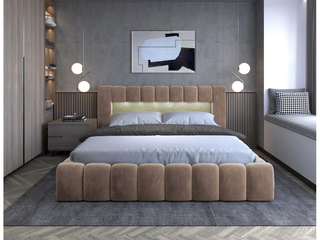 Letto in velluto marrone, 180 x 200 cm