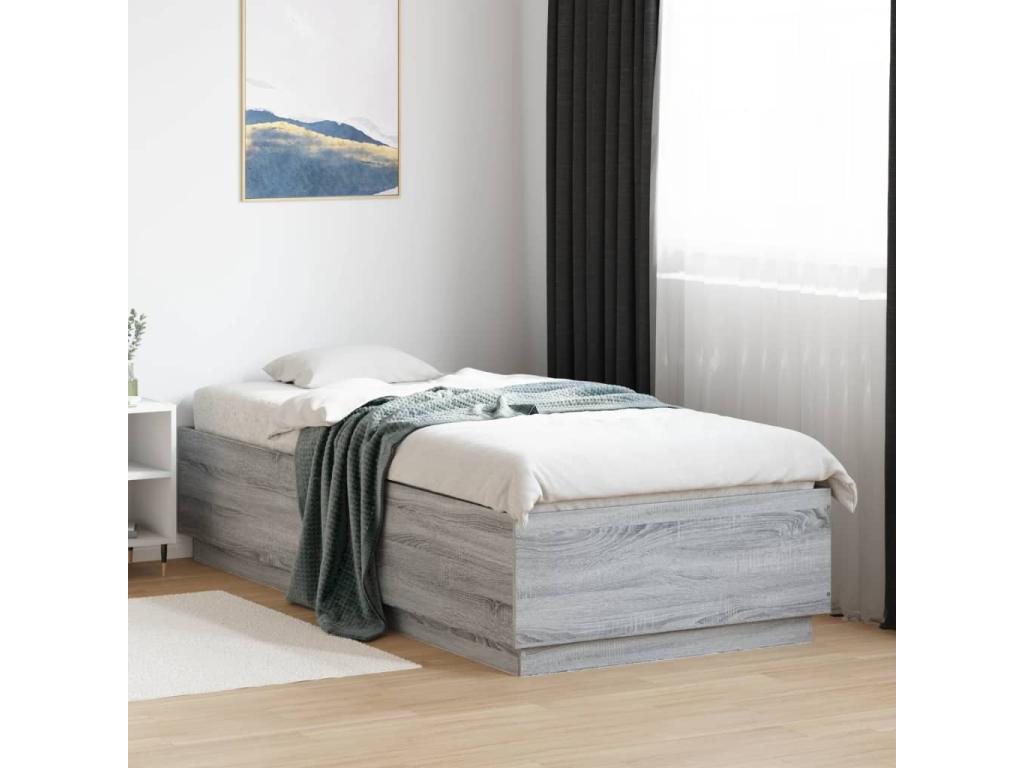 Struttura letto in legno ingegnerizzato grigio, 90 x 200 cm - dlz1766572284044