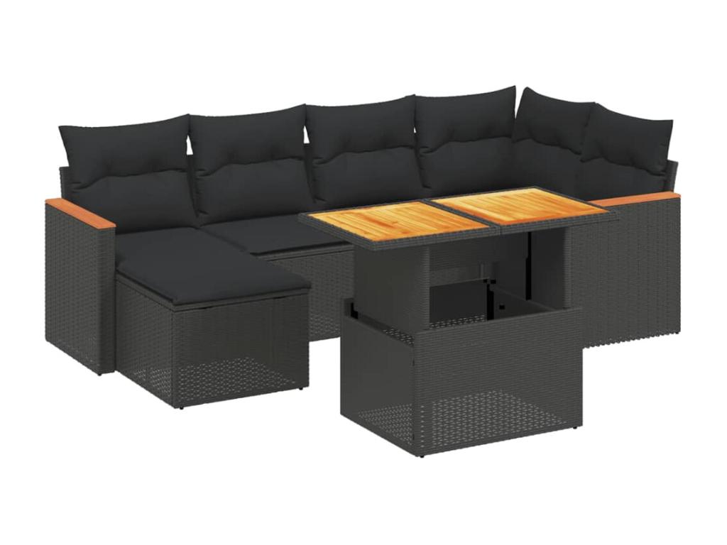 Set di mobili da esterno in vimini intrecciato in resina nera - dlz1766573058589