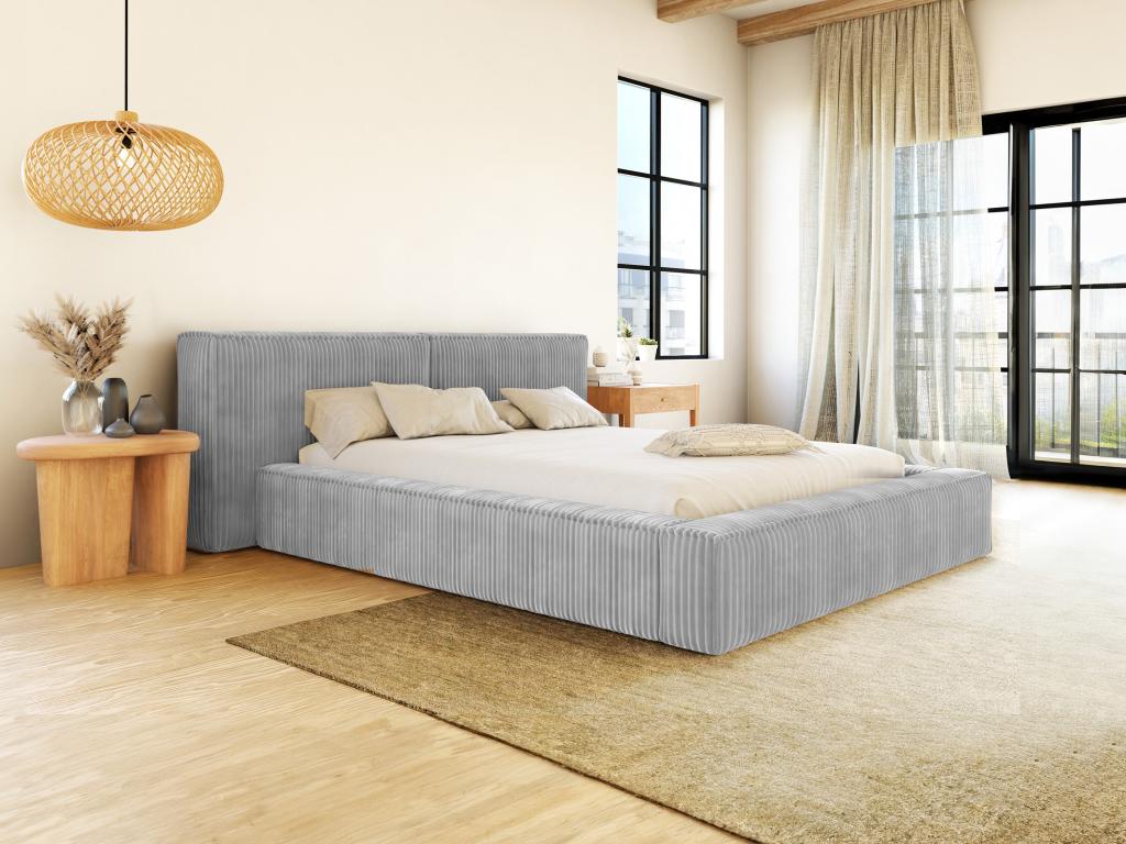 Letto in velluto grigio, 140 x 190 cm