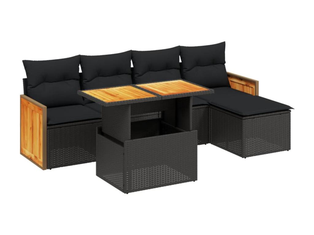 Set di mobili da esterno in vimini intrecciato in resina nera - dlz1766572220396