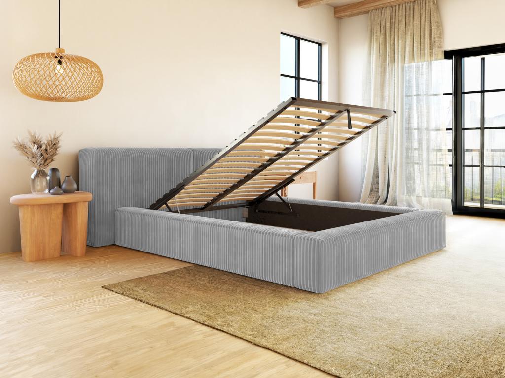 Letto in velluto grigio, 140 x 190 cm