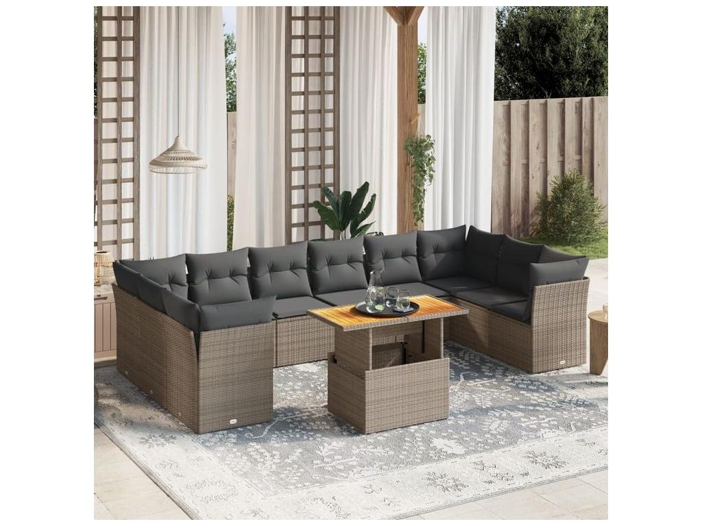 Set di mobili da esterno in vimini intrecciato in resina grigia - dlz1766572881953