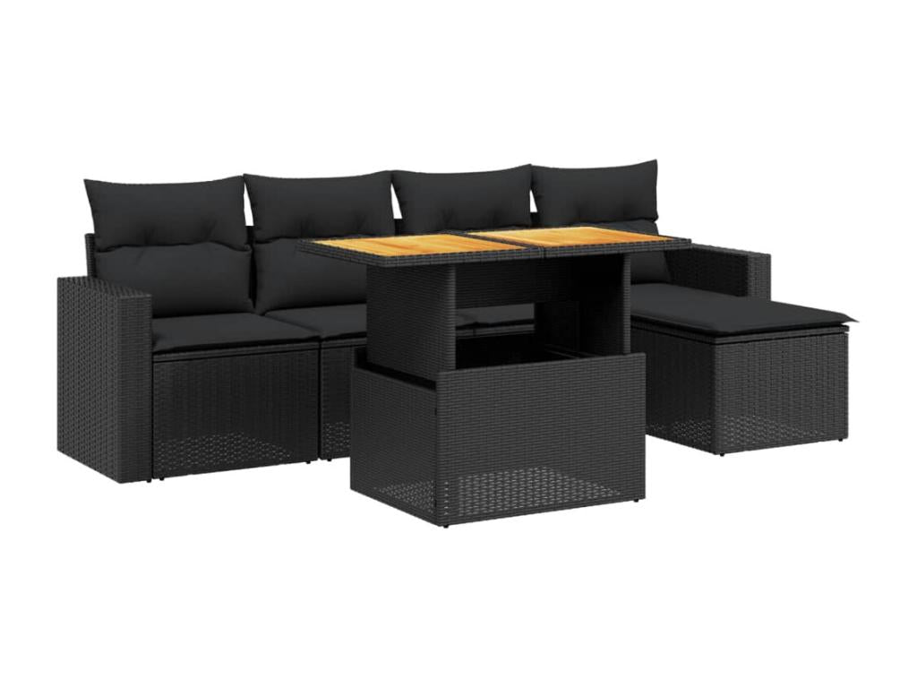 Set di mobili da esterno in vimini intrecciato in resina nera - dlz1766572235460