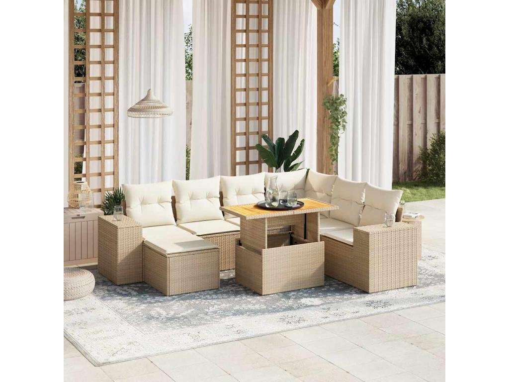 Set di mobili da esterno in vimini intrecciato in resina beige - dlz1766572223098