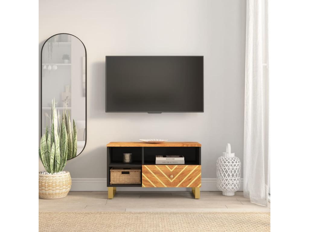 Mobile TV in legno massello marrone, 80 x 33,5 x 46 cm