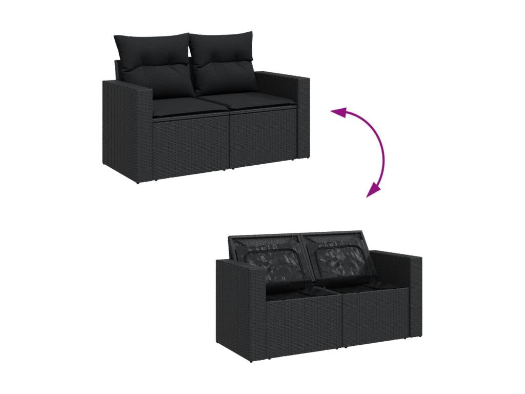 Set di mobili da esterno in vimini intrecciato in resina nera - dlz1766572831124