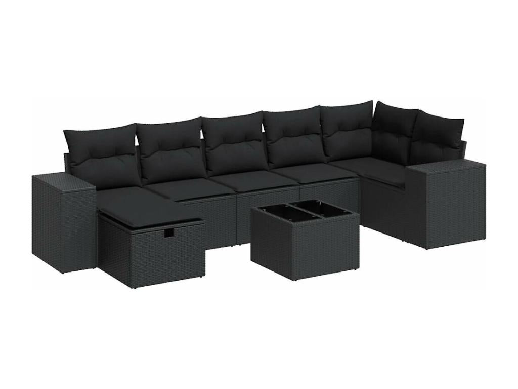 Set di mobili da esterno in vimini intrecciato in resina nera - dlz1766572964515