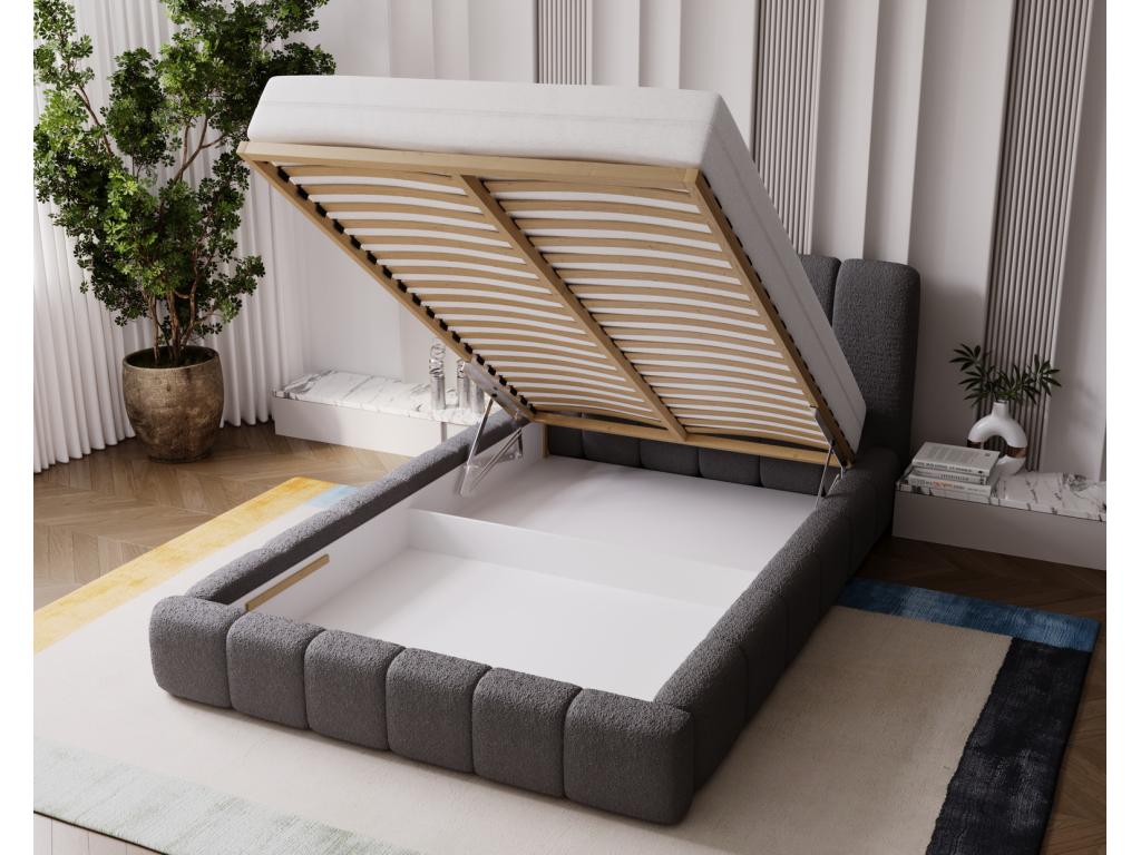 Letto in tessuto bouclé grigio, 160 x 200 cm