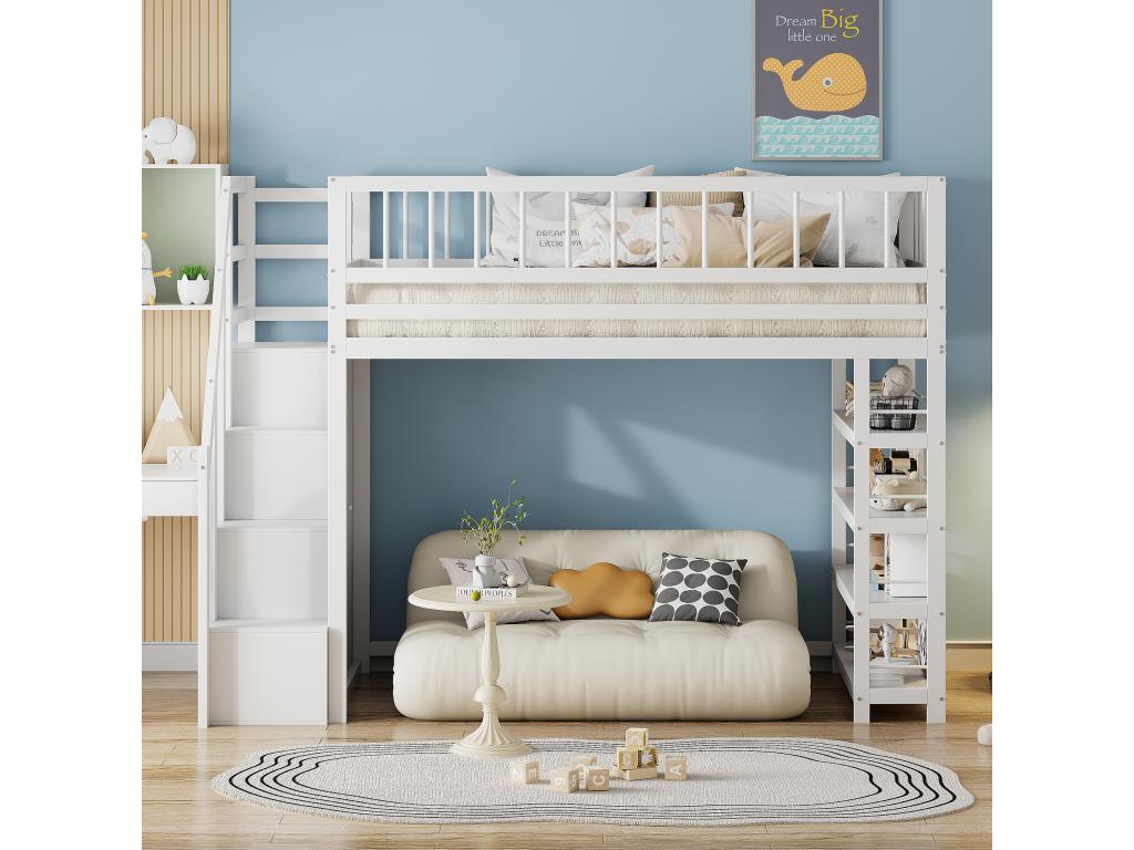 Letto in legno massello bianco, 90 x 200 cm