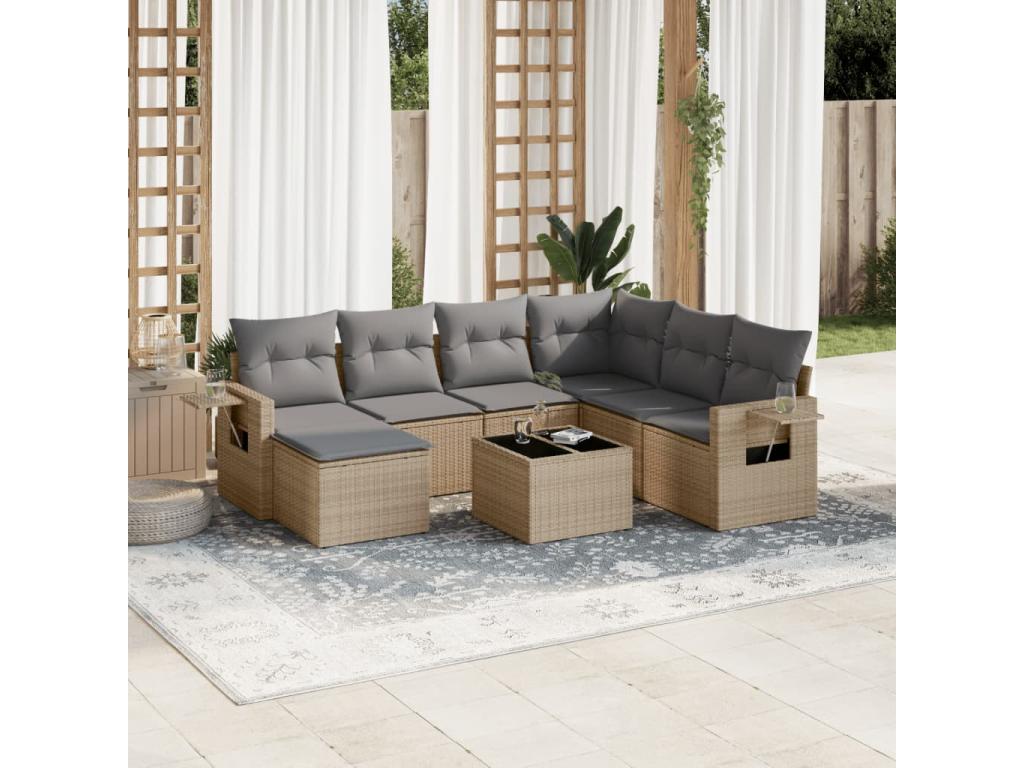 Set di mobili da esterno in vimini intrecciato in resina beige - dlz1766572291457