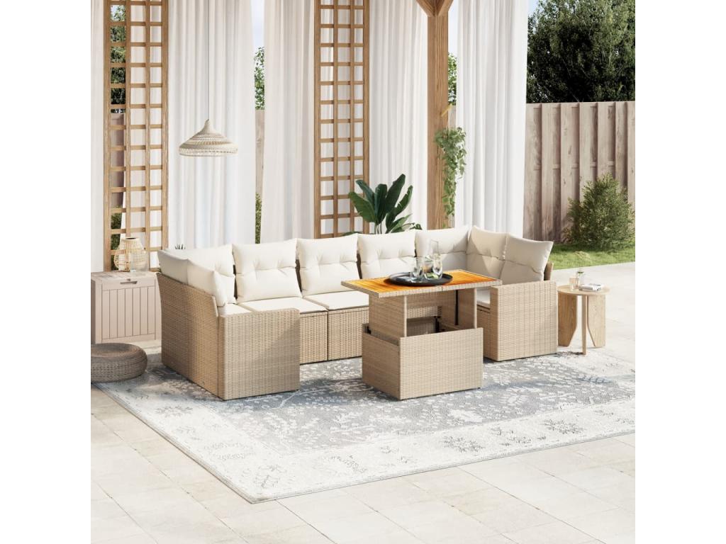 Set di mobili da esterno in vimini intrecciato in resina beige - dlz1766572656831