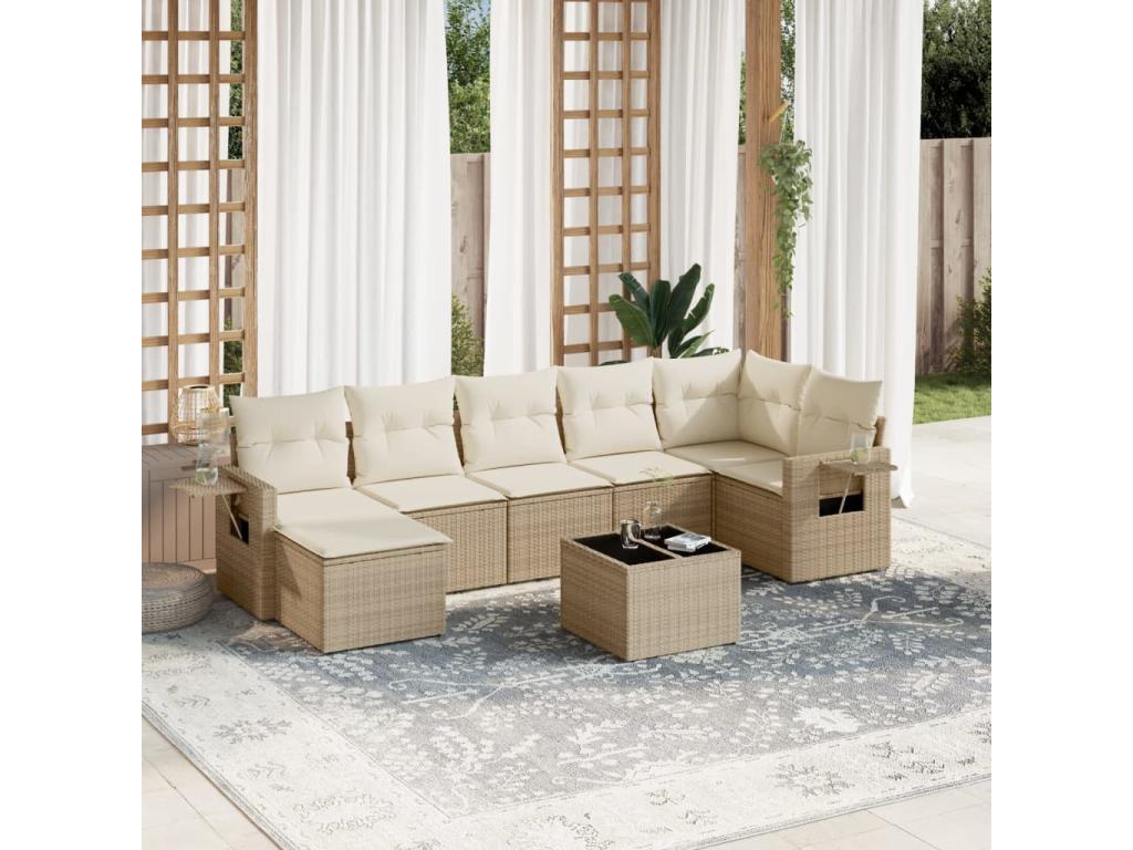 Set di mobili da esterno in vimini intrecciato in resina beige - dlz1766572309979