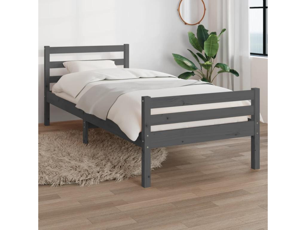 Struttura letto in legno massello grigio, 100 x 200 cm