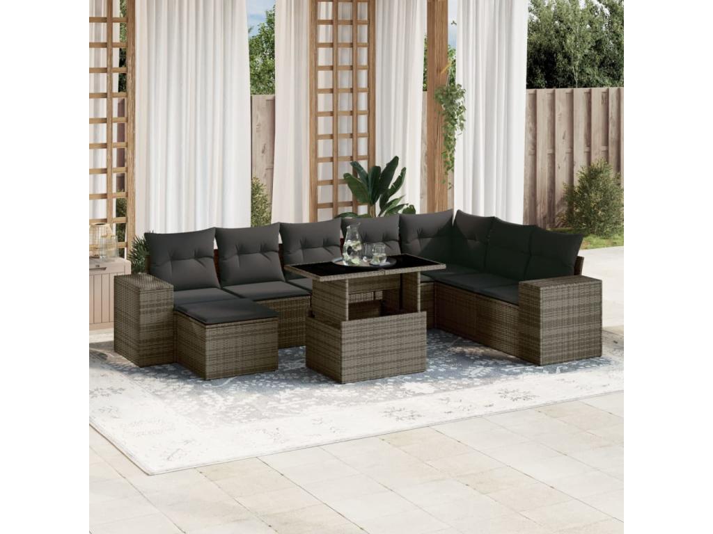 Set di mobili da esterno in vimini intrecciato in resina grigia - dlz1766572602469