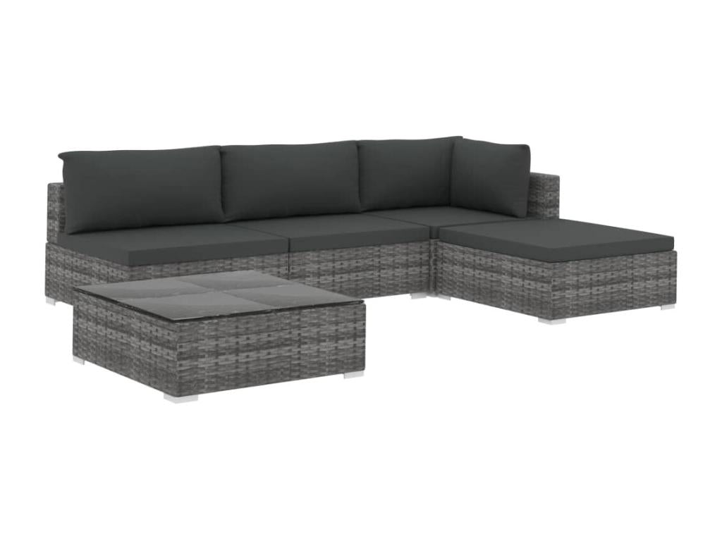 Set di mobili da esterno in vimini intrecciato in resina grigia - dlz1766572640003