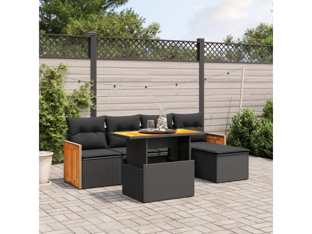 Set di mobili da esterno in vimini intrecciato in resina nera - dlz1766572220396