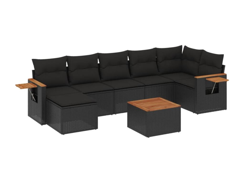 Set di mobili da esterno in vimini intrecciato in resina nera - dlz1766572627254