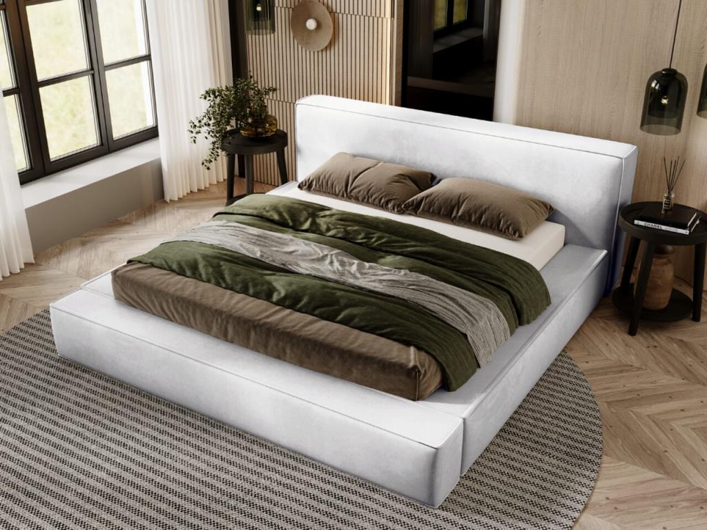 Letto in velluto grigio, 160 x 200 cm