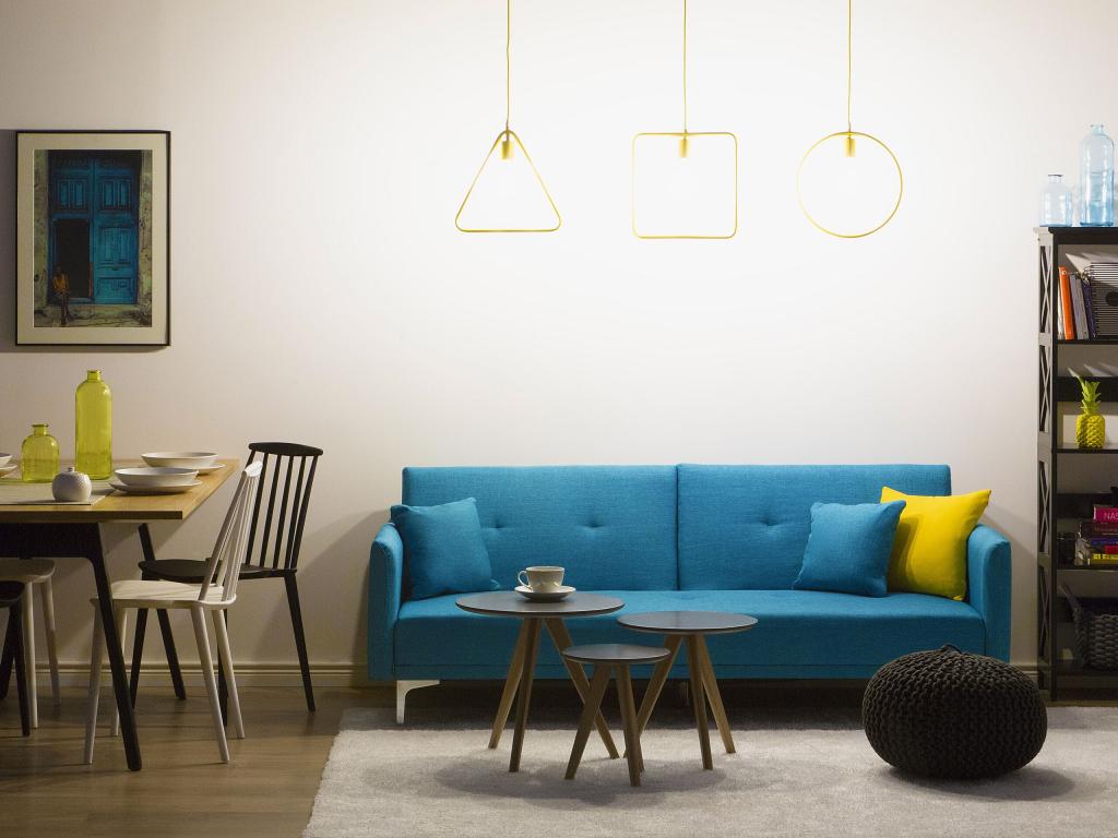 Letto in tessuto blu