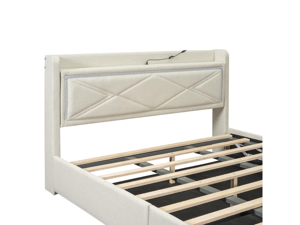 Letto in tessuto beige, 160 x 200 cm