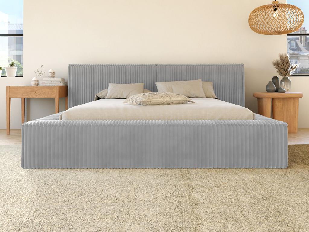 Letto in velluto grigio, 140 x 190 cm