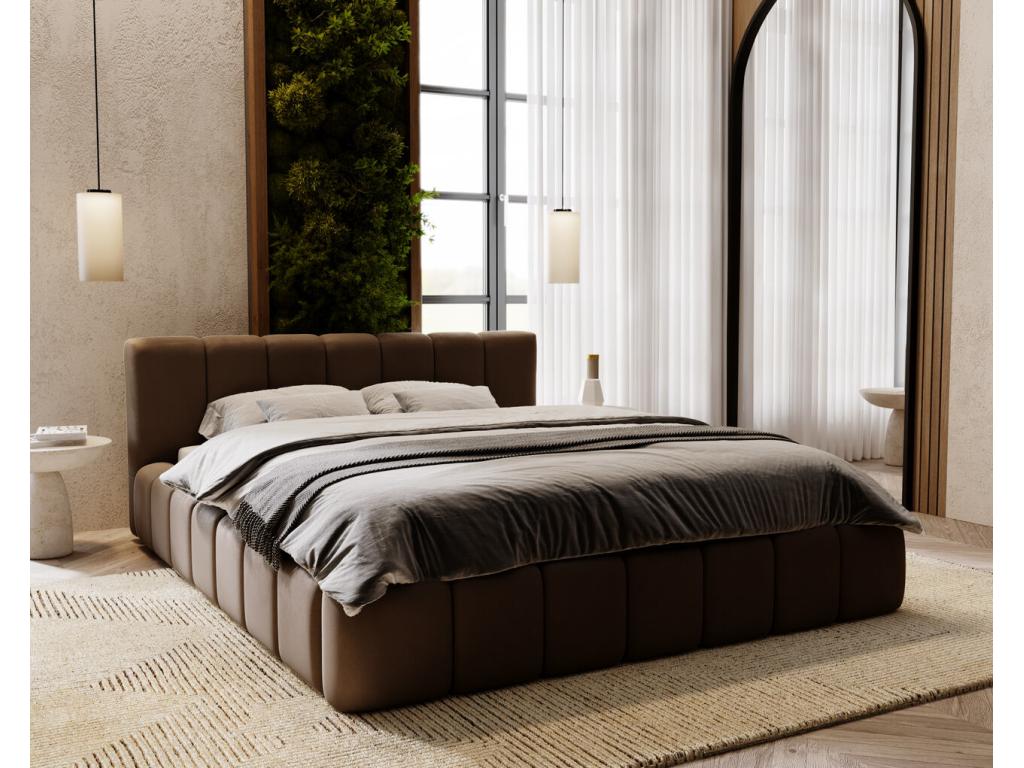 Letto in velluto marrone, 160 x 200 cm